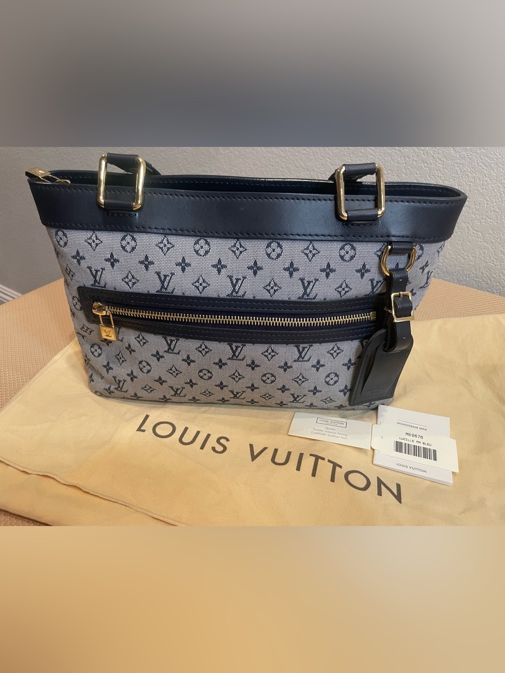 Louis Vuitton Lucille PM Bleu Monogram Mini Canvas Tote Bag France Vintage